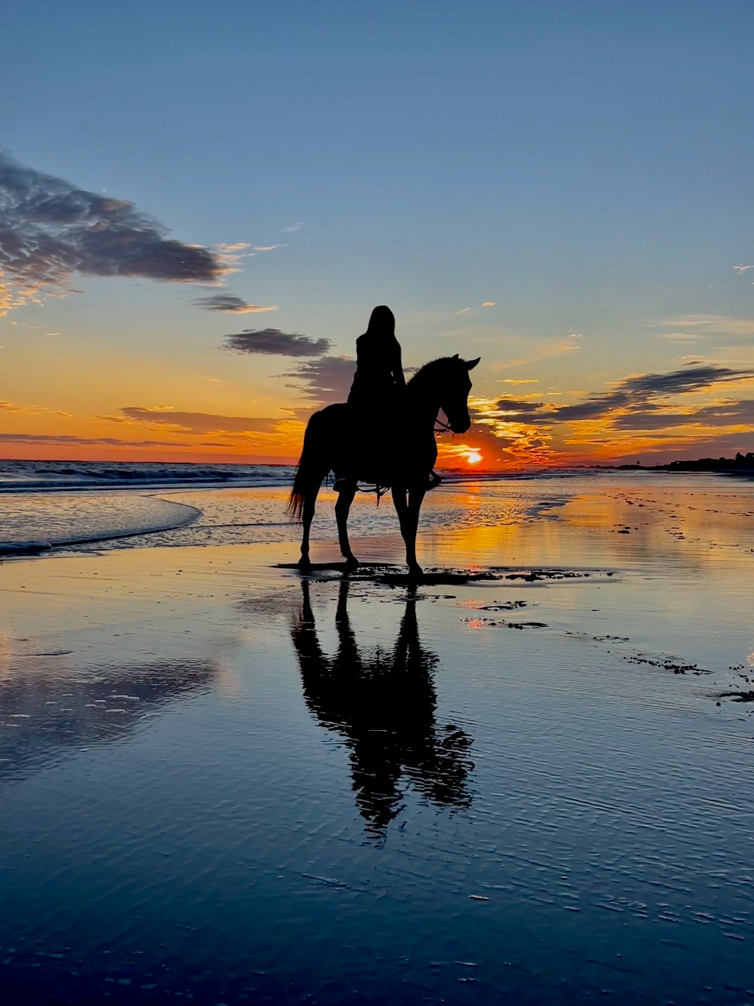 Horse and rider on the beach at sunset, Cape Hatteras