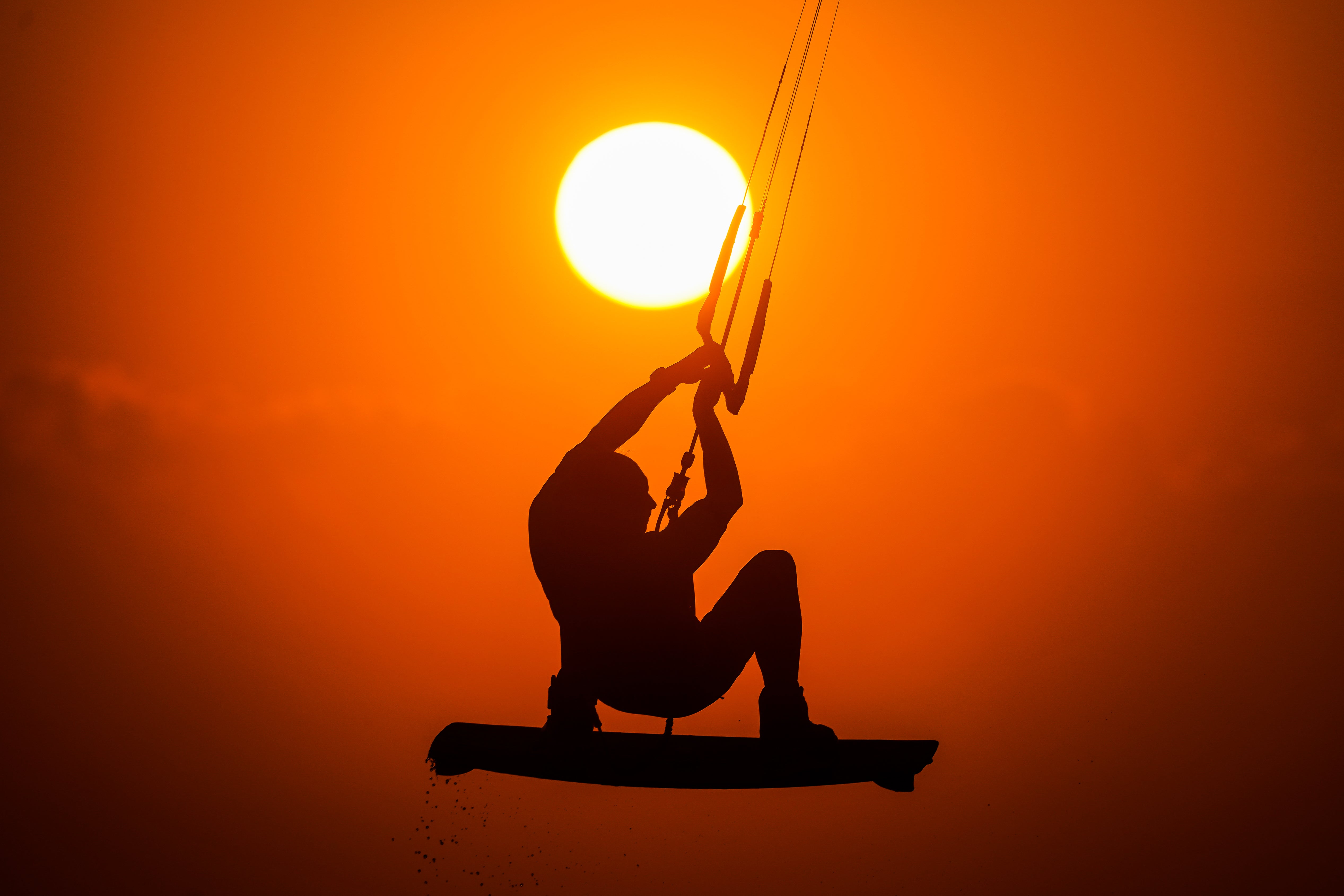 Kiteboarder in the Pamlico Sound with sunset behind