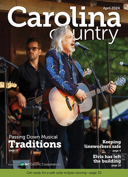 April 2024 Carolina Country magazine Cover, Purple Flowers with Bee