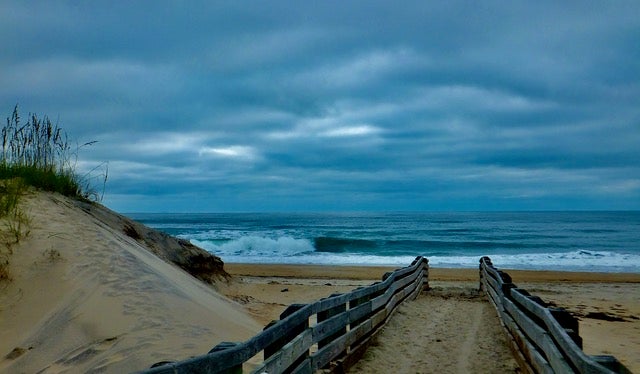 Cape Hatteras National Seashore beach access ramp looking toward the ocean