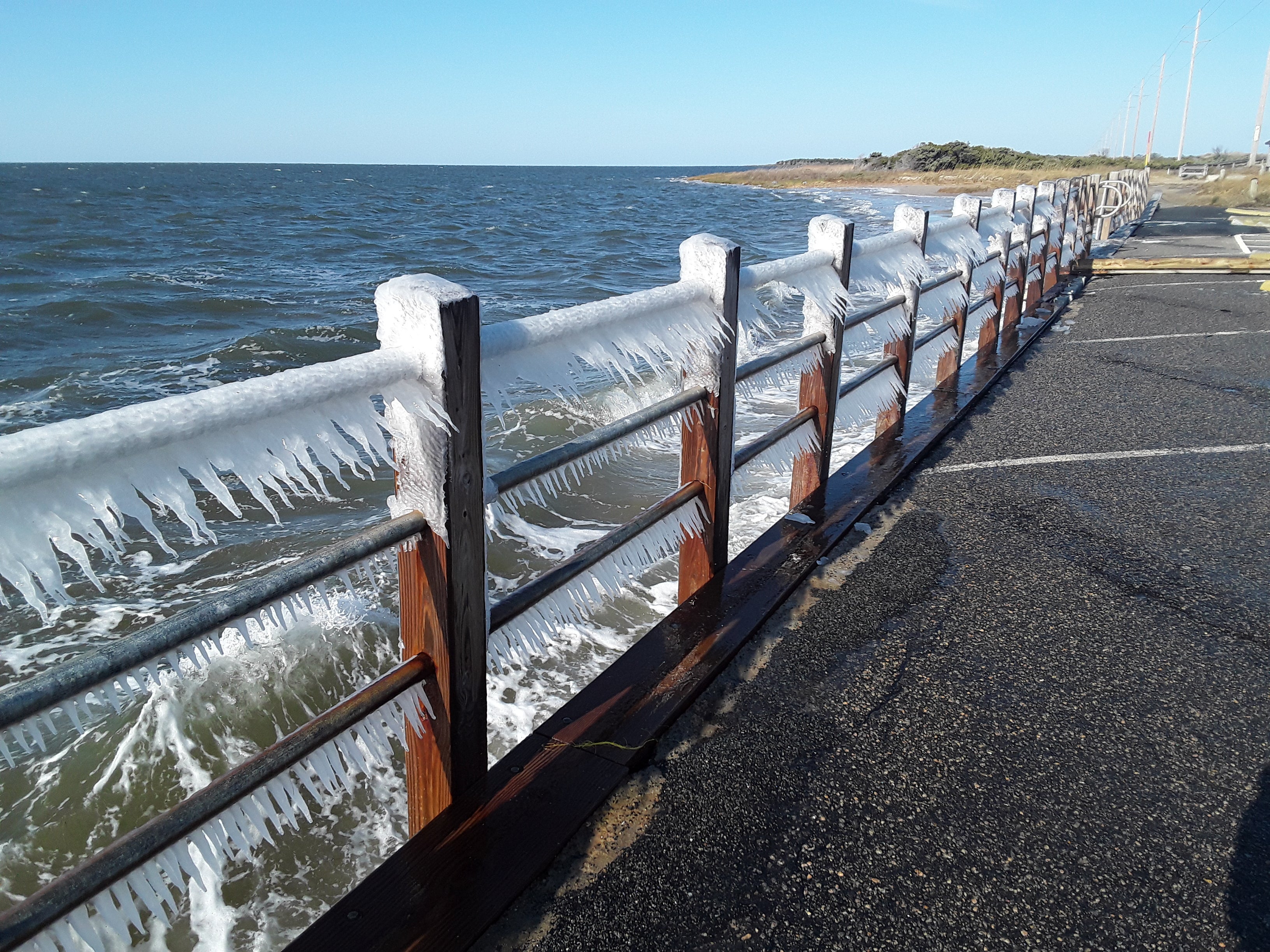 Ice on Canadian Hole Rails Hatteras Island NC
