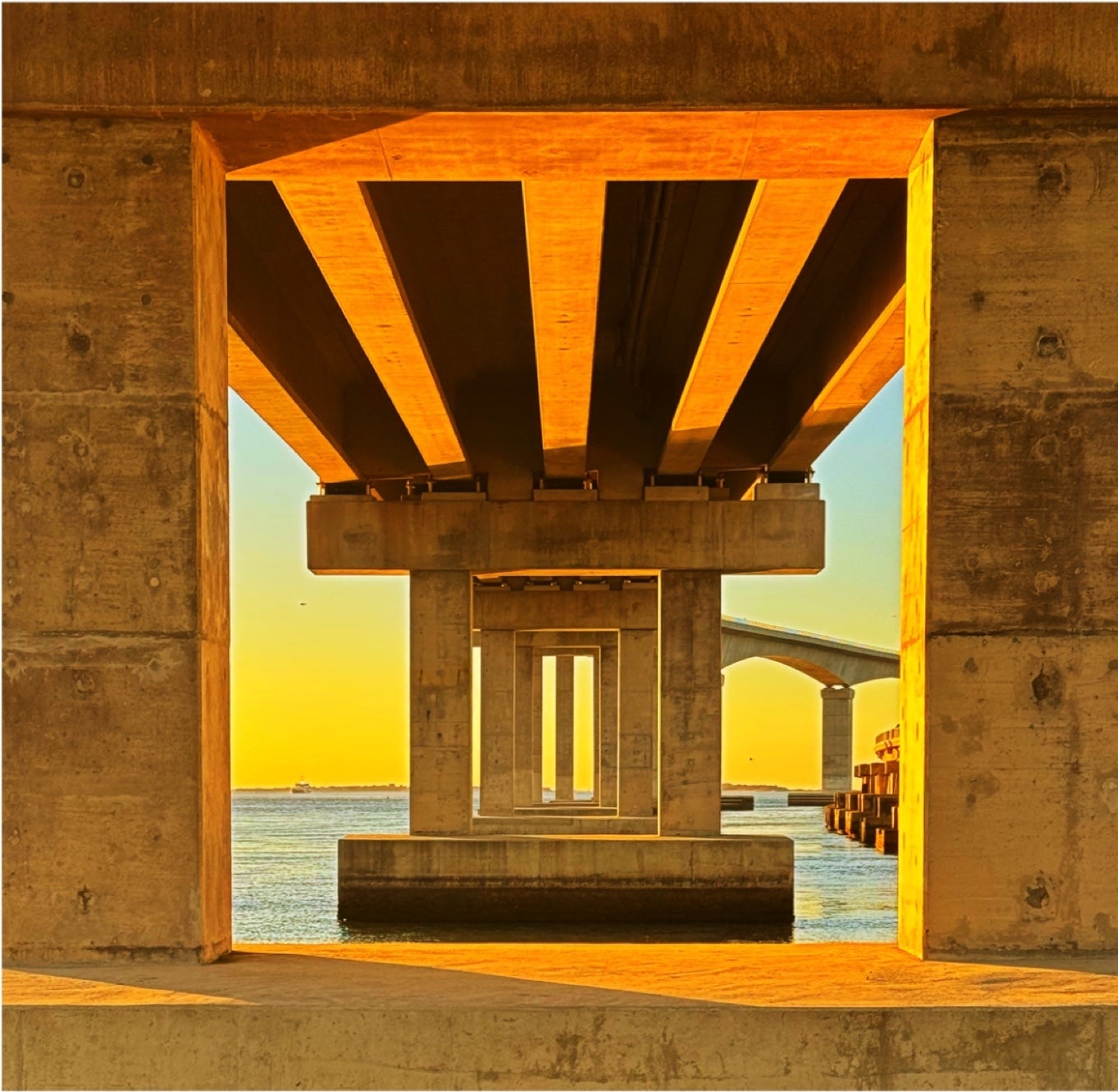 Underside of the Rodanthe jug handle bridge at sunset