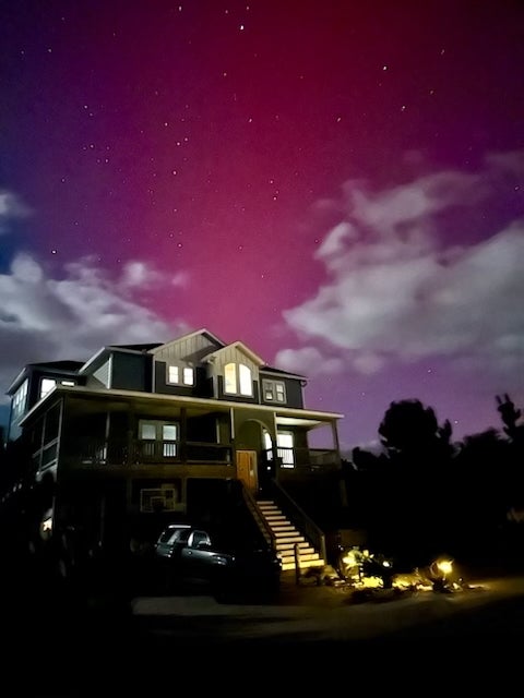 Northen Lights over Hatteras Island rental home at night