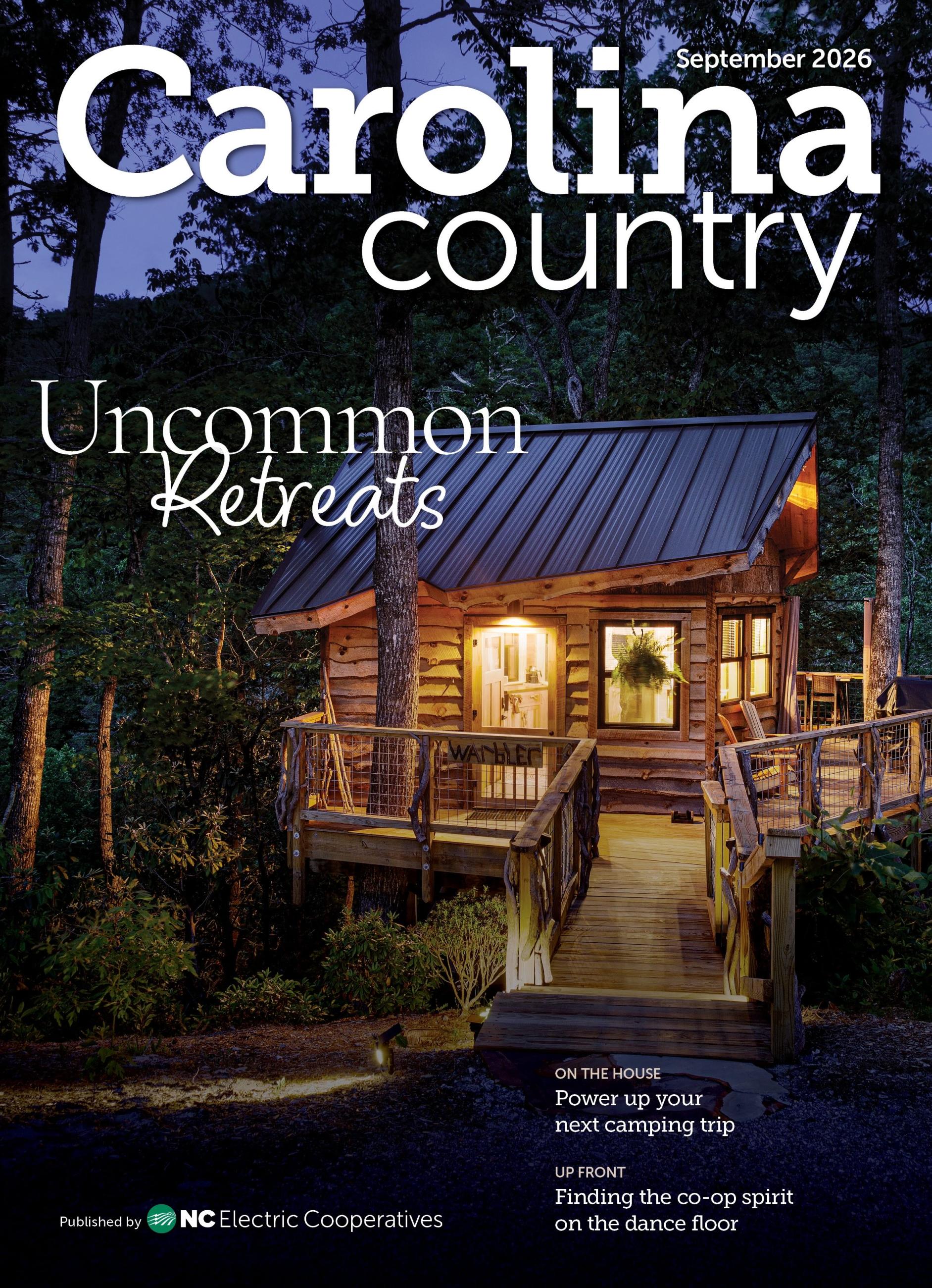 September Carolina Country cover Uncommon retreats with treehouse in background
