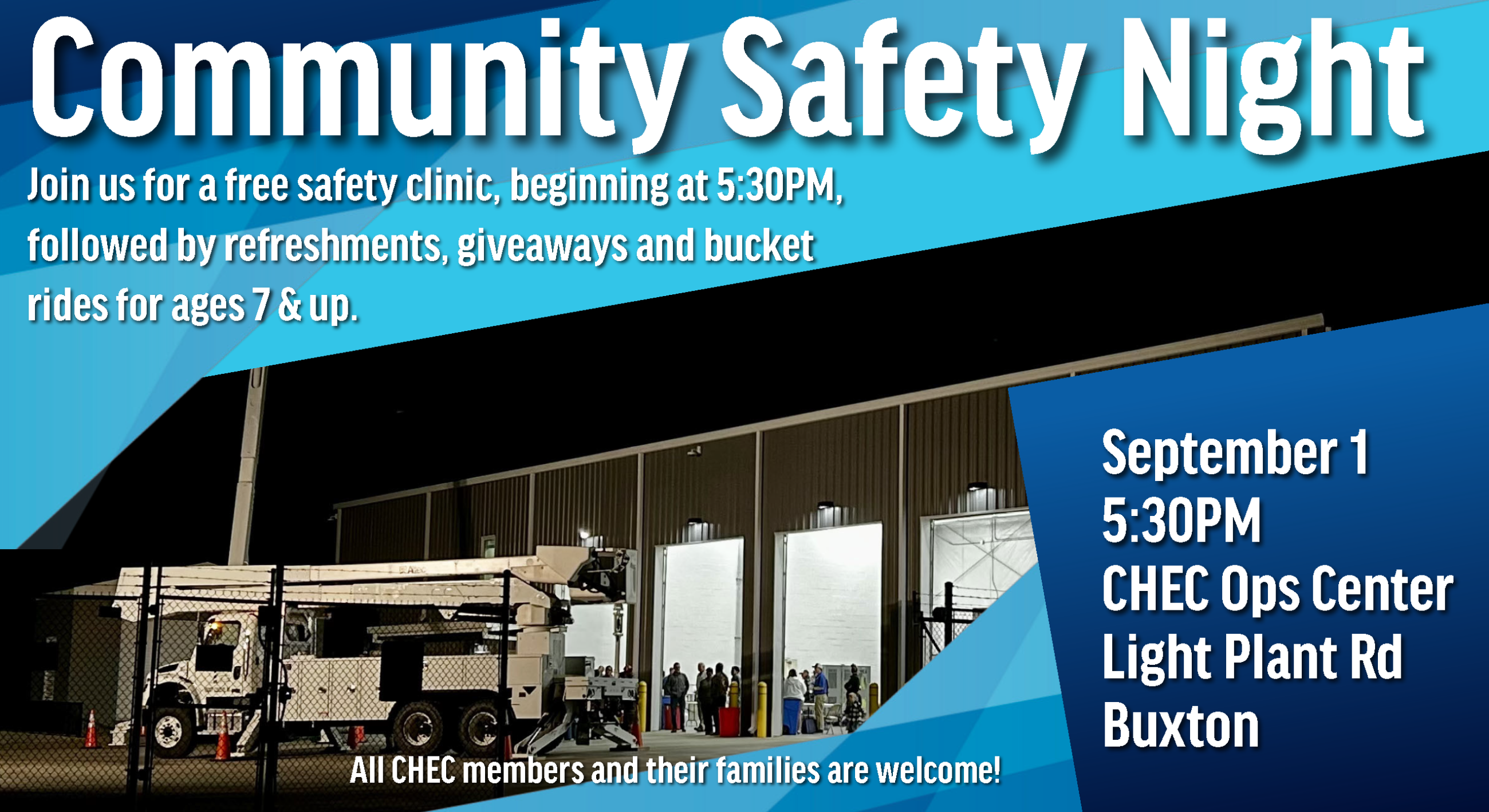 Community Safety Night is September 1 at Light Plant Rd Buxton beginning at 5:30PM