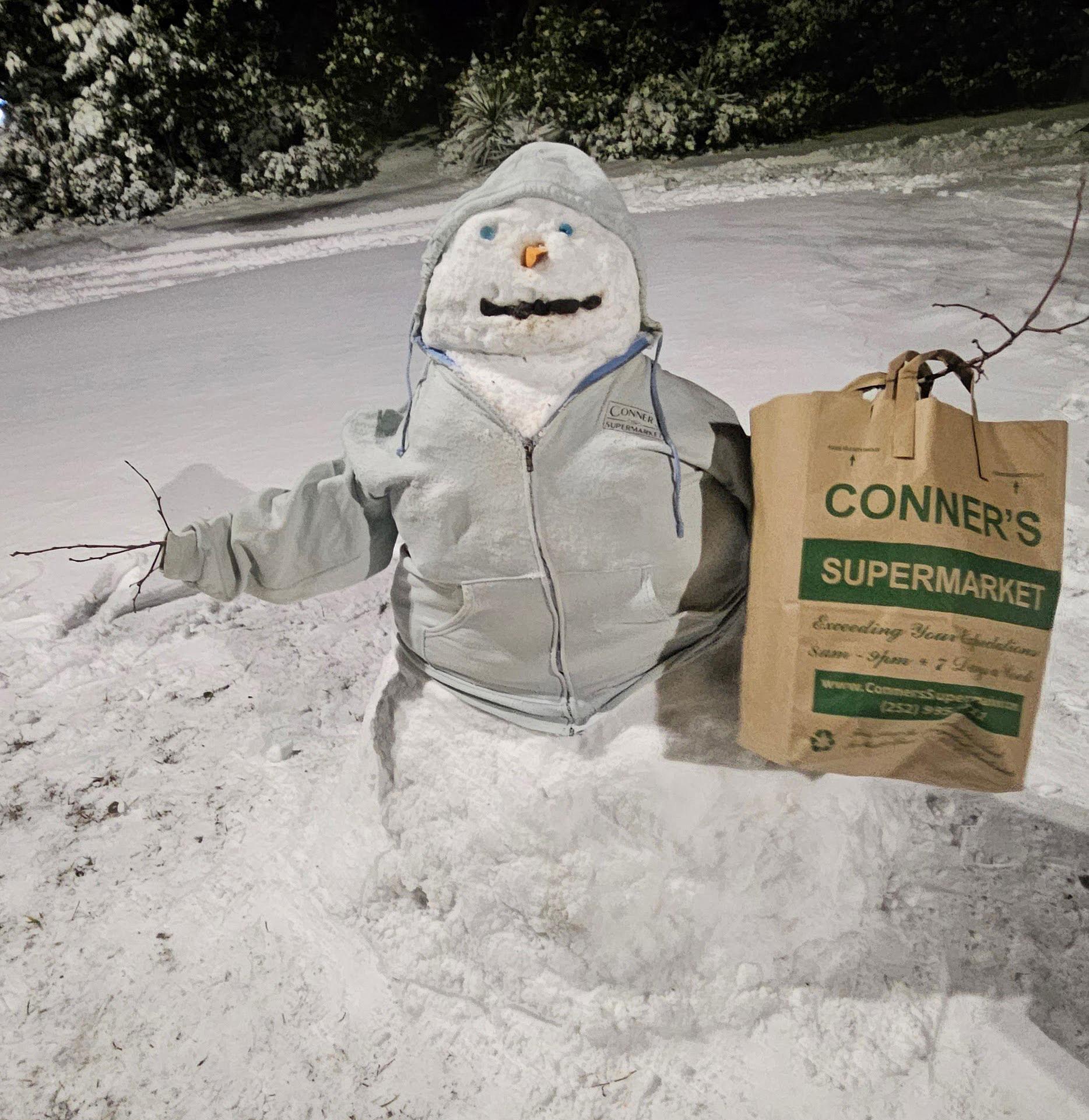 Snowman with Conners Supermarket Bag