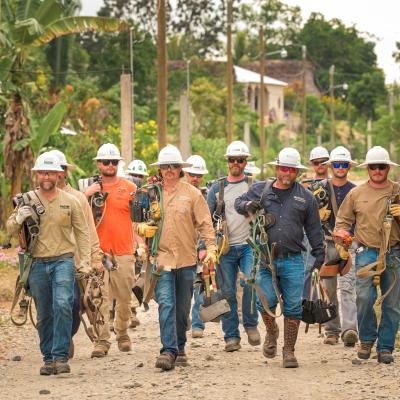 NC LIneworkers in rural Guatemala during electrification trip